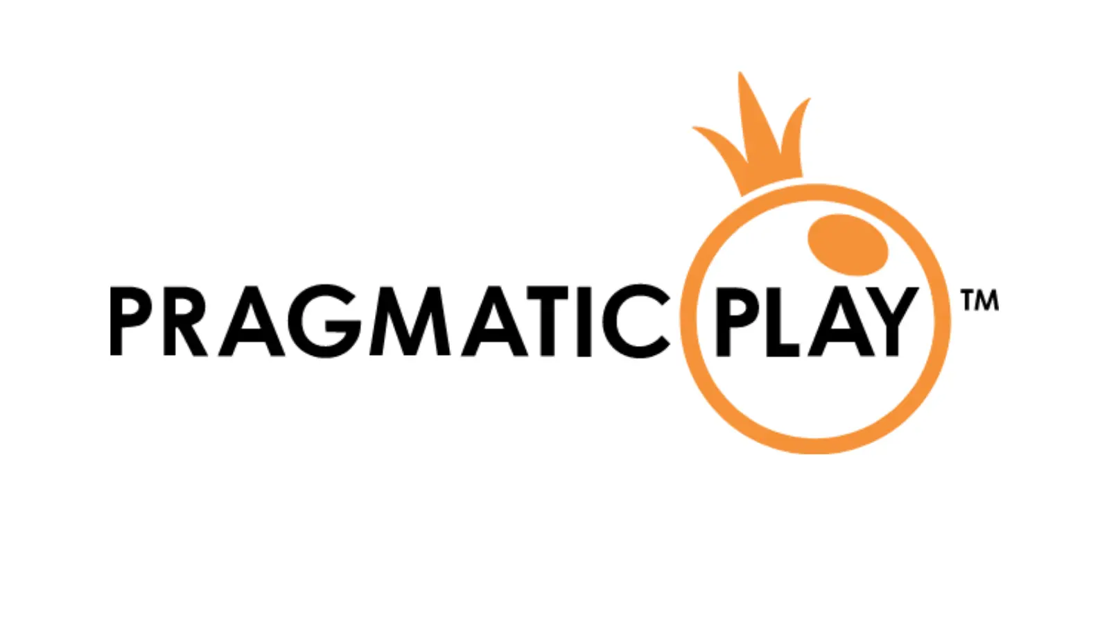 Logo of Pragmatic Play with black text and an orange circle featuring a small crown, symbolizing innovation and leadership in gaming.